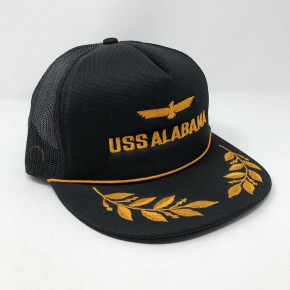 Vintage USS Alabama Black Snap Back Mesh Truckers Cap Gold Scrambled Eggs Navy - Picture 3 of 9